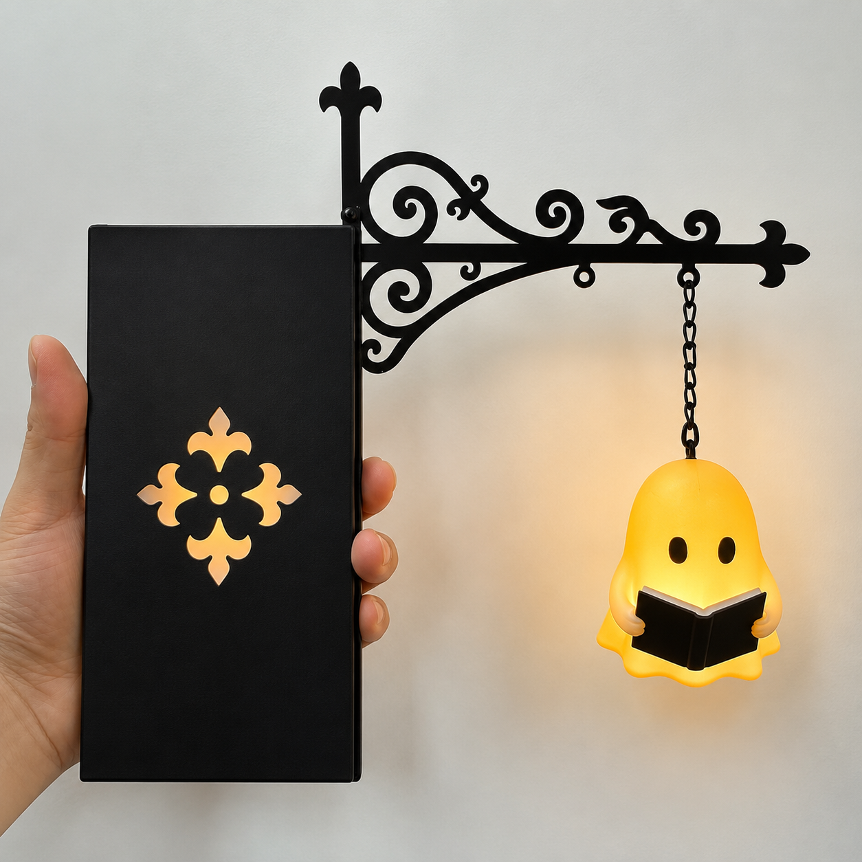 π» Bookshelf Ghost Lantern Light β Cozy Reading Decor for Book Lovers
