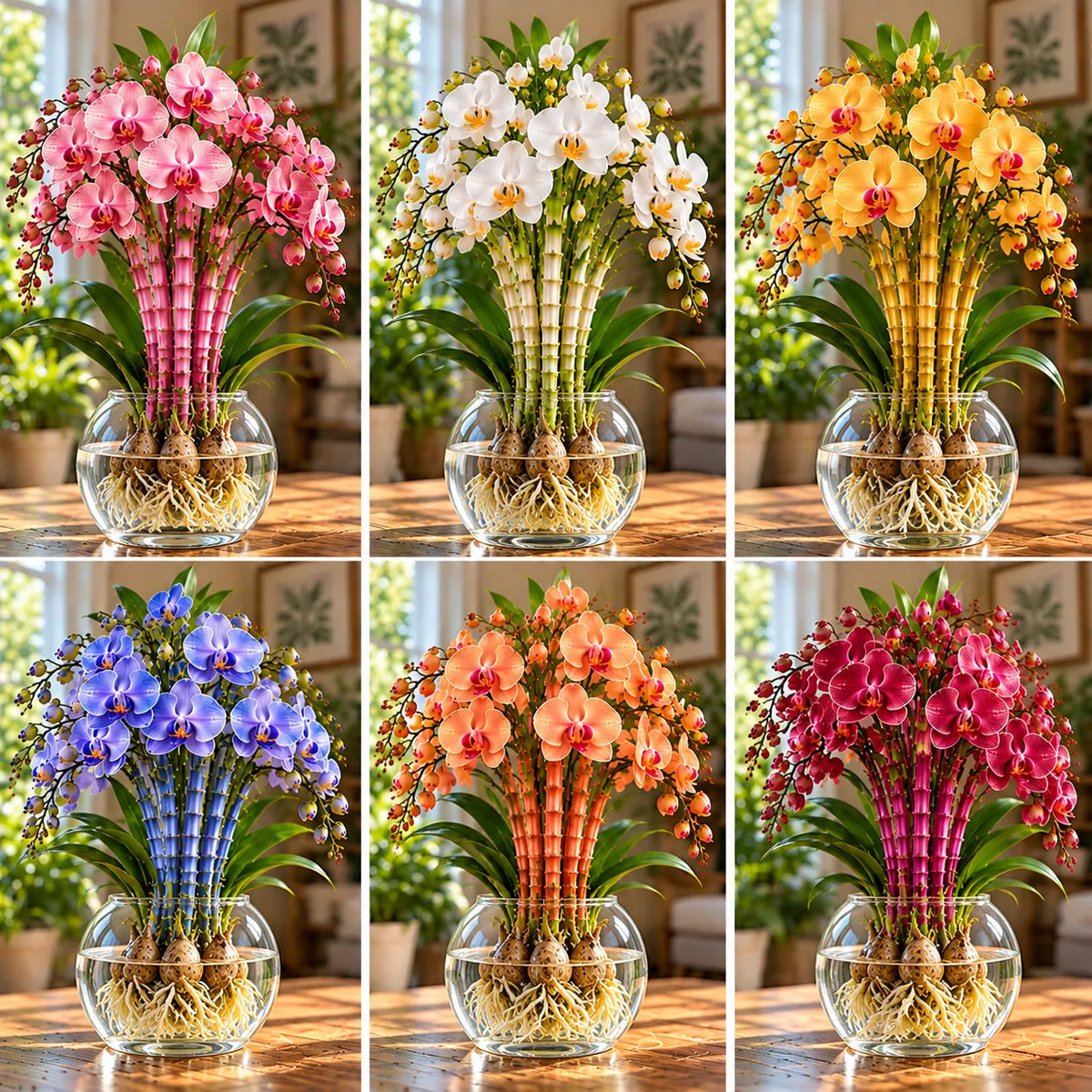 🌸 Rare Hydroponic Bamboo Orchid Bulbs – Inspired Stems in a Beautiful Water Garden Display.