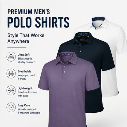 ⚡Hot Sales 49% OFF🔥3-Pack Men's Polo Shirts – Soft-Touch Short Sleeve Smart Casual Top for Work, Travel & Summer Wear