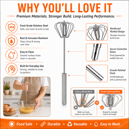 🥄✨ Stainless Steel Hand-Push Rotary Whisk – Effortless Mixing in Seconds!