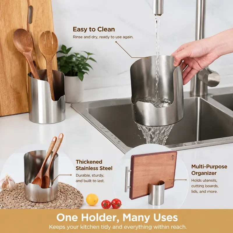 1 Count, Thickened Stainless Steel Utensil Organizer, Rust Resistant Easy to Clean Multi-purpose Storage Holder✨