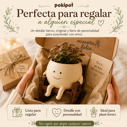 🍀Pokipot™ Maceta Feliz,Maceta con forma de carita sonriente, linda y perezosa🪴