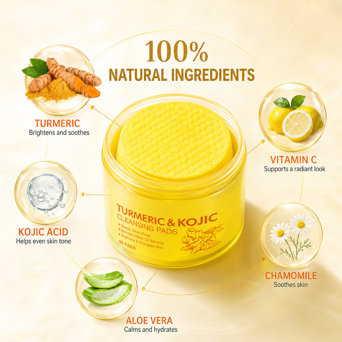 ✨ 50% OFF Turmeric Kojic Acid Cleansing Pads 🌿 Deep Clean Makeup Remover Pads For Brighter Skin