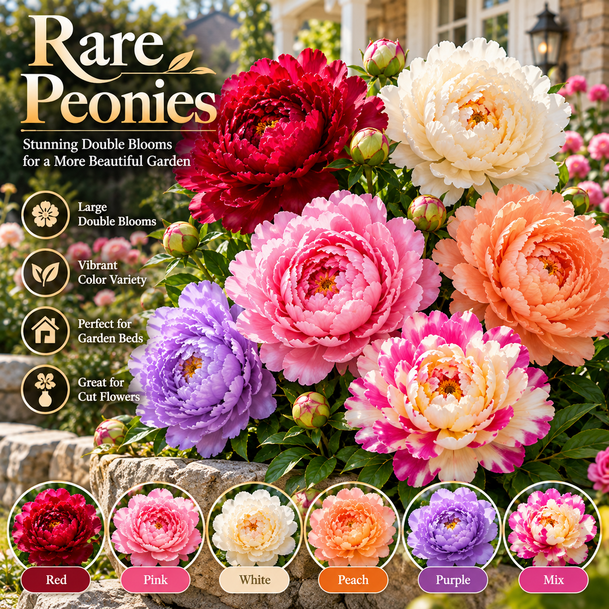 🌺Rare Double Peony Flowers✨Large, Vibrant Blooms for a Stunning Garden 🌿