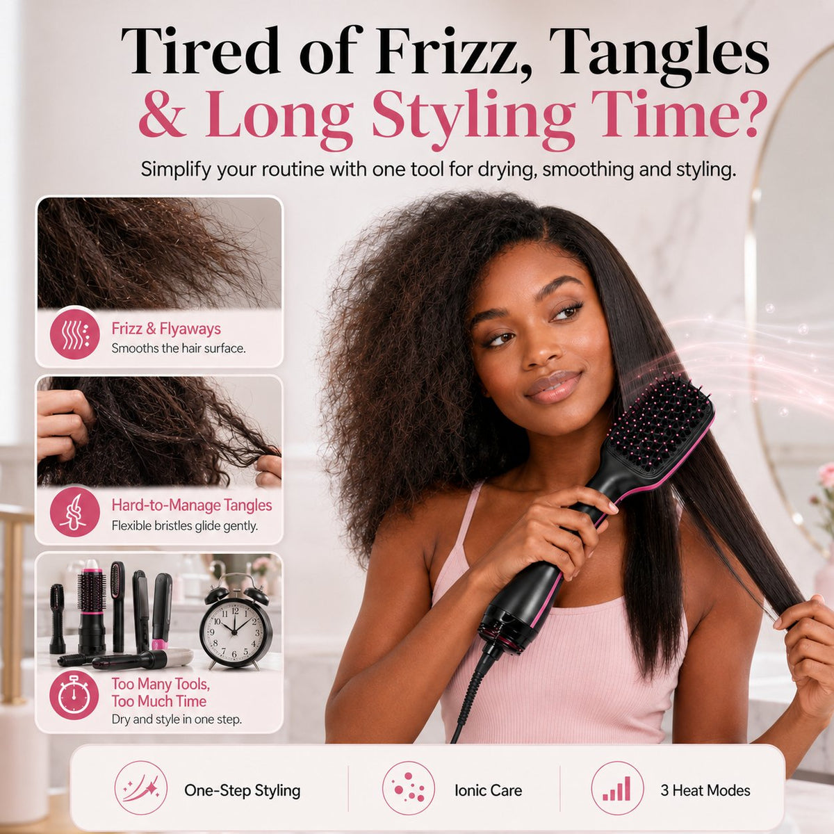 One-Step Hair Dryer and Styler, All-in-One Hair Brush Straightener for Salon-Quality Smooth & Straight Styles