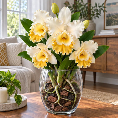 💎 Rare Ruffled Cattleya Orchid Rooted Pseudobulbs – Giant Exotic Bloom
