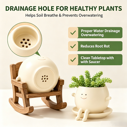 🍀Pokipot™ Happy Flowerpot,Cute Lazy Smile Character Planter Pot🪴