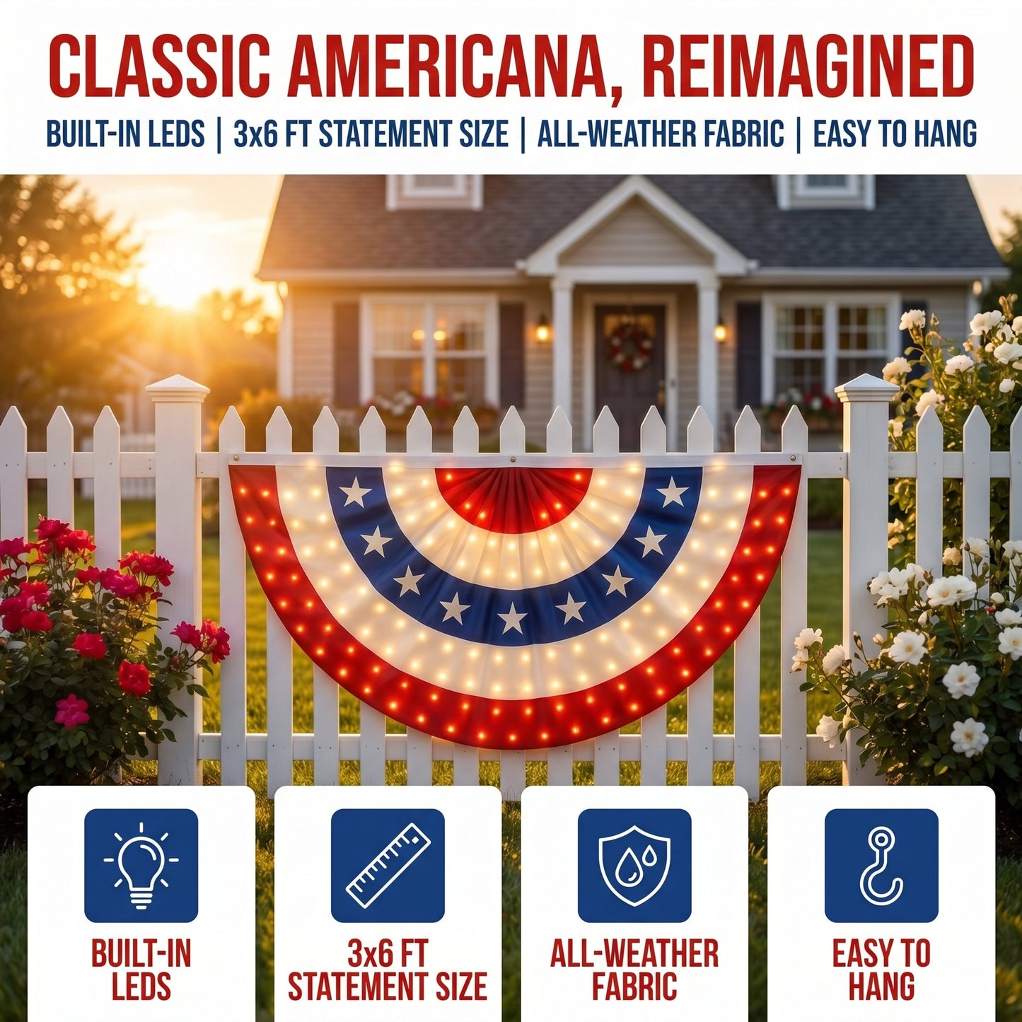 🏆Flash Sale-49% OFF⚡ 50K+ SOLD! 3 x 6 Ft LED Patriotic Bunting Banner for America’s 250th