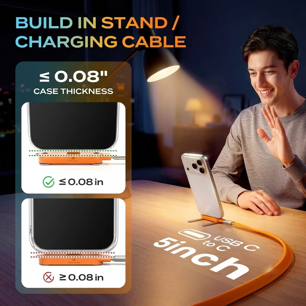 Fast-Charging Cable with Detatchable Stand | USB-C & Lightning
