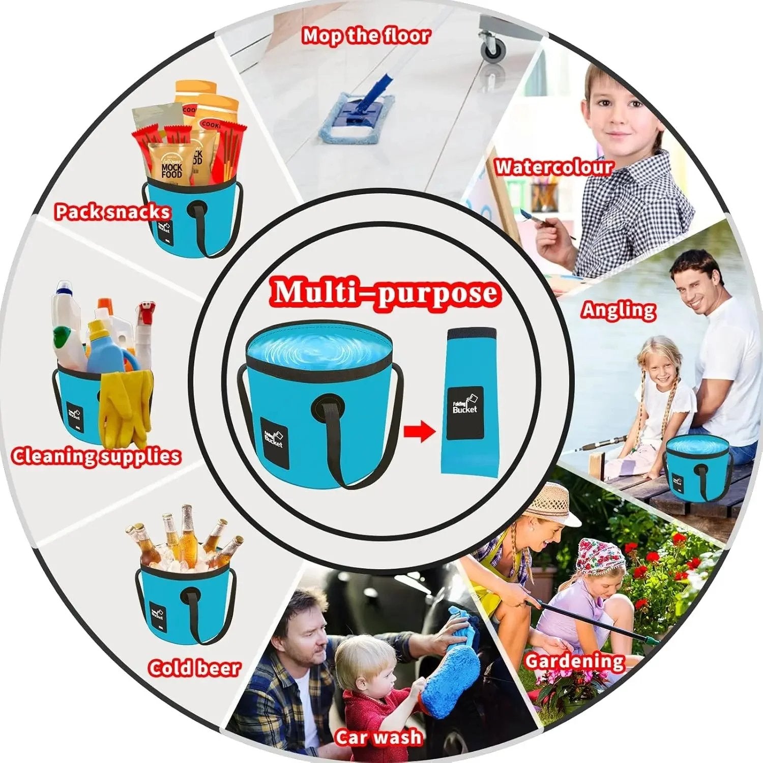 ⏰Limited Stock 60% OFF🧺💦🎣Portable Foldable Water Bucket - Perfect for Fishing, Camping, Traveling!!