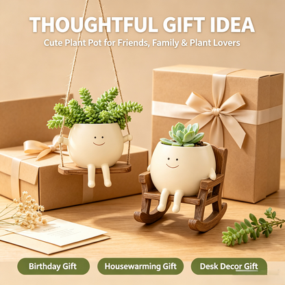 🍀Pokipot™ Happy Flowerpot,Cute Lazy Smile Character Planter Pot🪴
