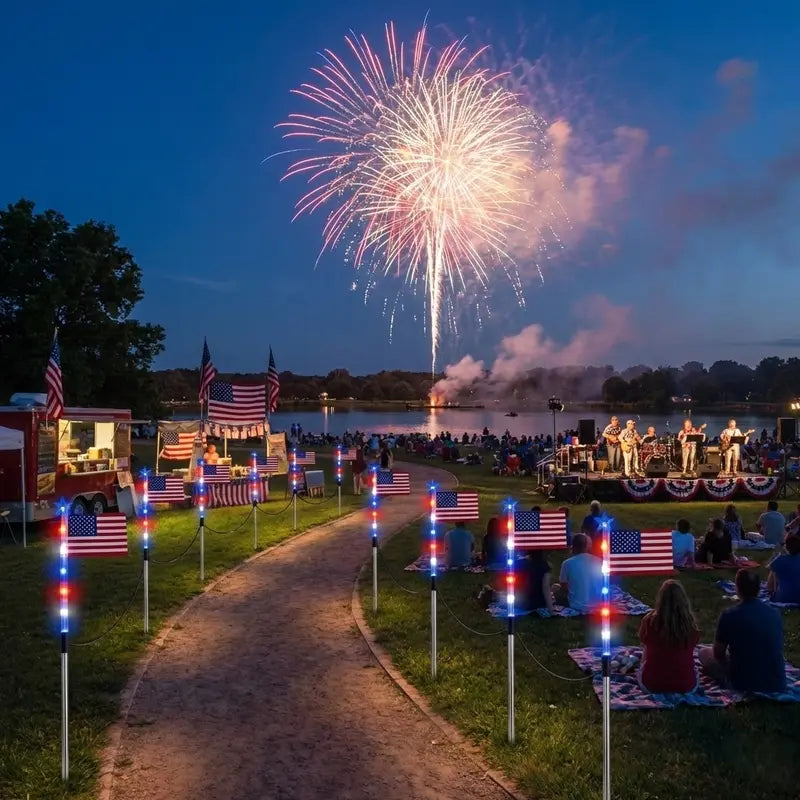 🌈Light Up Your 4th of July – 8-Pack Flag Lights with 8 Stunning Modes for Yard & Pathway