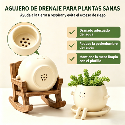 🍀Pokipot™ Maceta Feliz,Maceta con forma de carita sonriente, linda y perezosa🪴