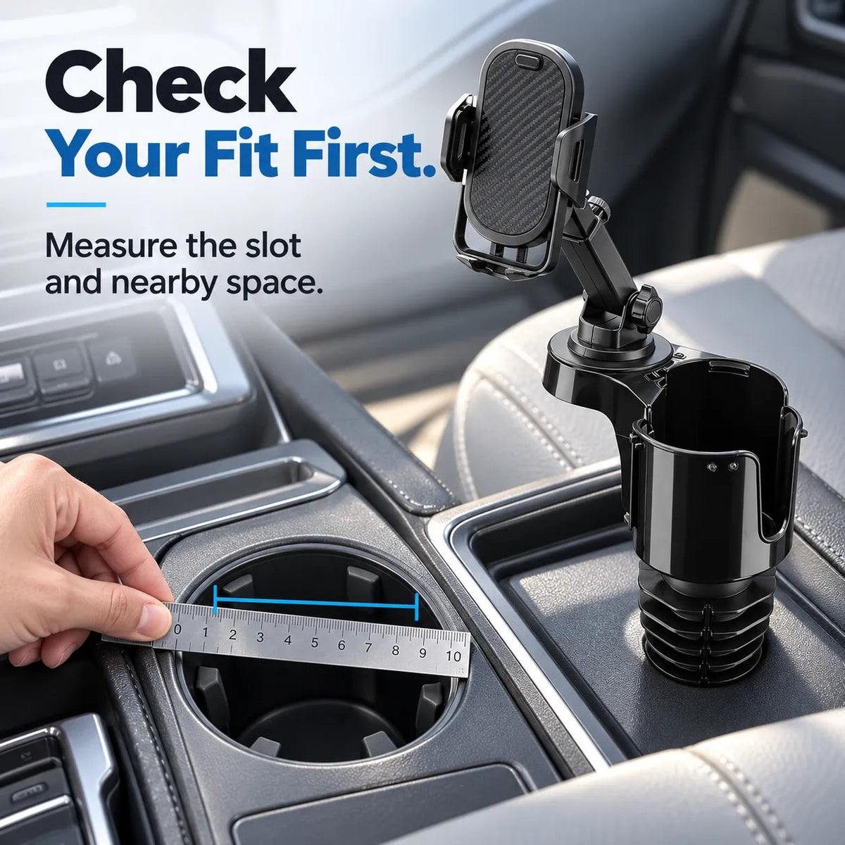 🚗 2-in-1 Car Cup Holder Expander with Adjustable Phone Mount – Handle-Friendly Tumbler Holder 📱🥤