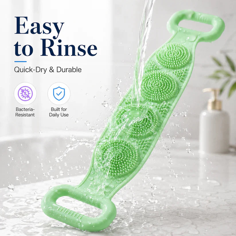 🛁 Double-Sided Back Scrubber – Flexible Silicone Bath Strap