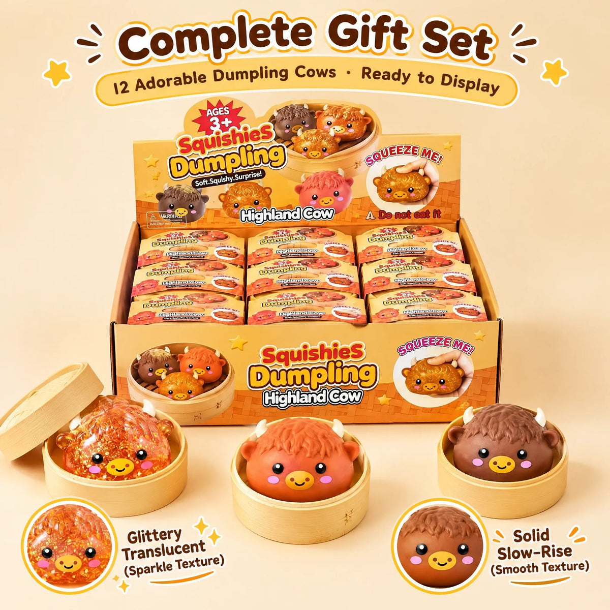 ⏰Limited Stock 49% OFF🐮Highland Cow Dumplings Steamed Bun Toy | Single & 12-Pack