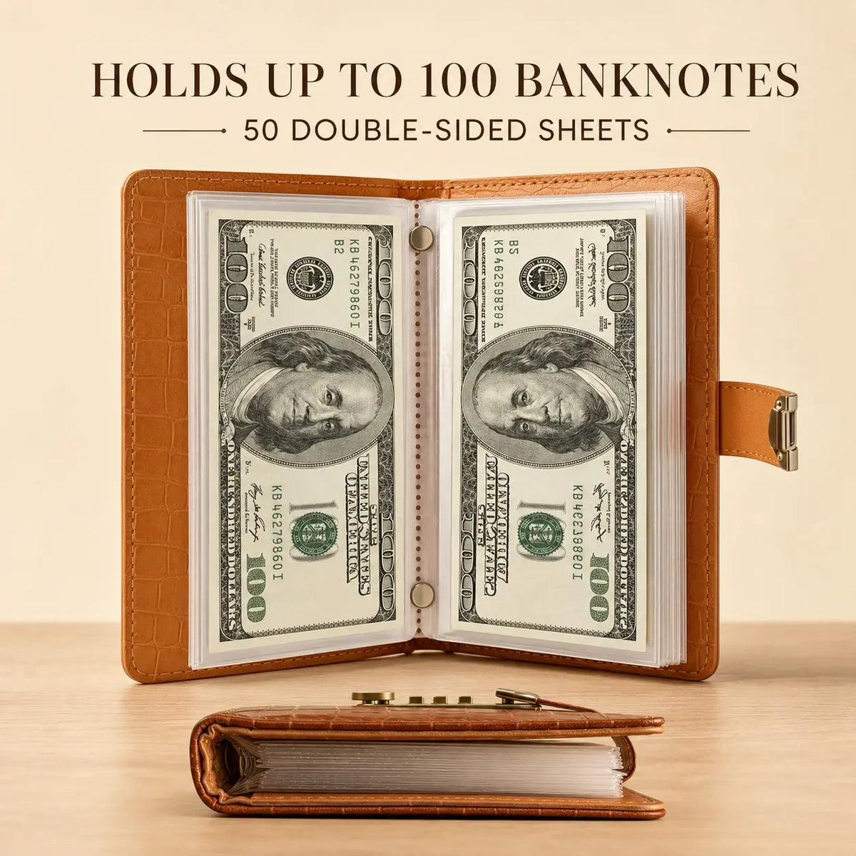 100‑Transparent‑Pocket Currency Collectors Album, Top‑Grade PU Leather📘