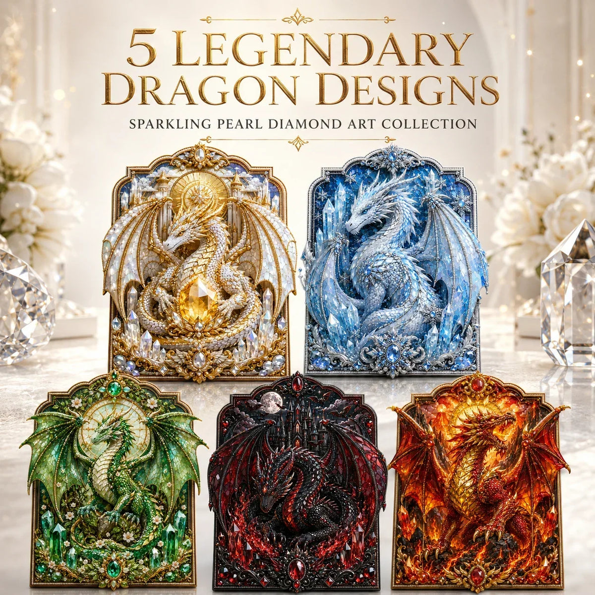 🐉 3D Layered Dragon Diamond Painting Kit, 5 Styles Fantasy Crystal Pearl Drill DIY Art Decor 25×30cm