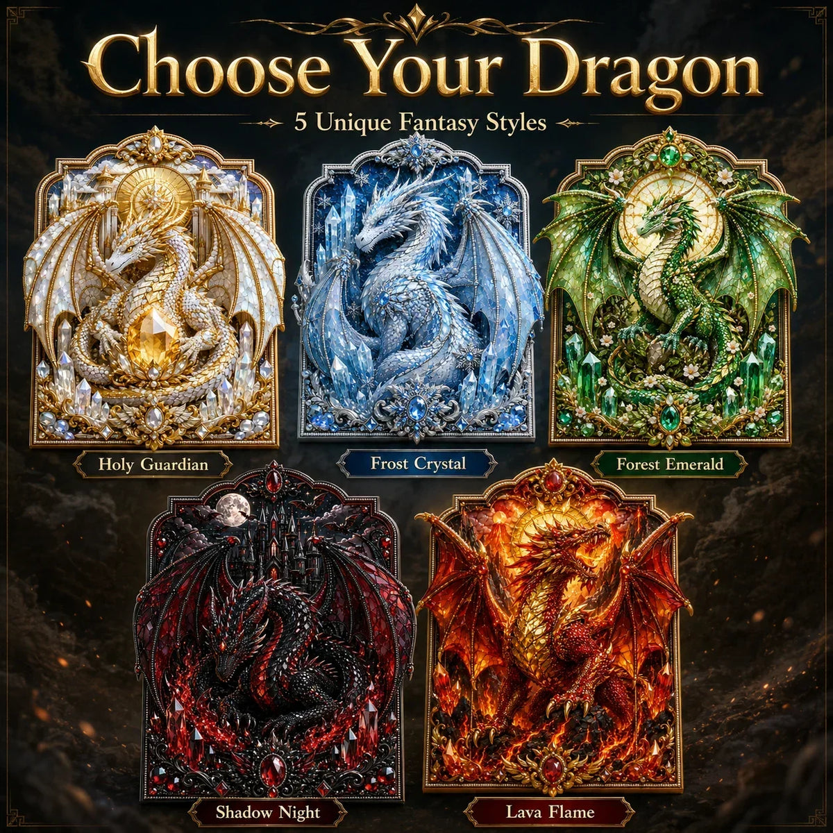 🐉 3D Layered Dragon Diamond Painting Kit, 5 Styles Fantasy Crystal Pearl Drill DIY Art Decor 25×30cm