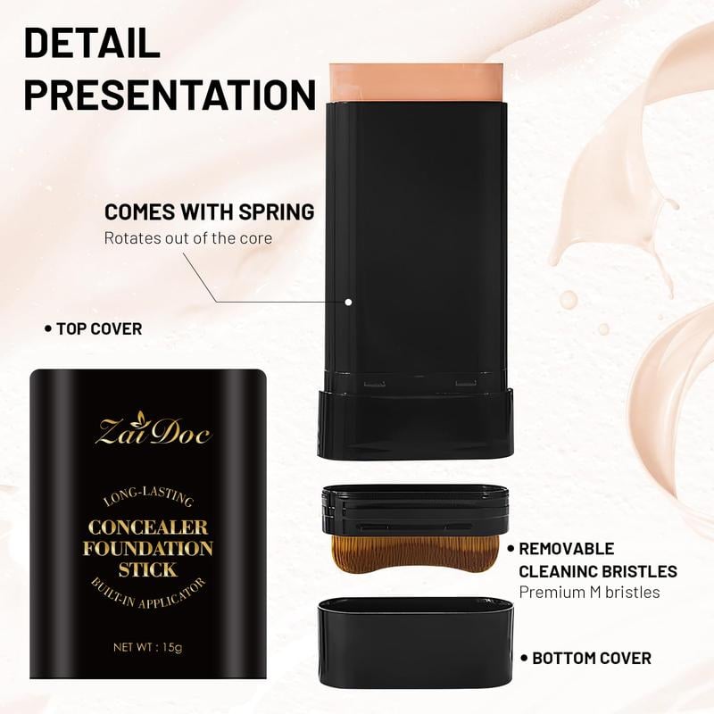 🎨 Dual-ended foundation and concealer stick ✨ Built-in dual-ended brush, moisturizing and lightweight
