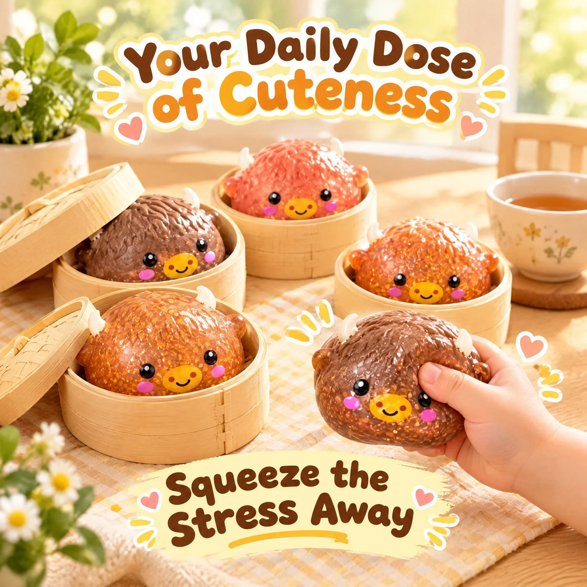 ⏰Limited Stock 49% OFF🐮Highland Cow Dumplings Steamed Bun Toy | Single & 12-Pack
