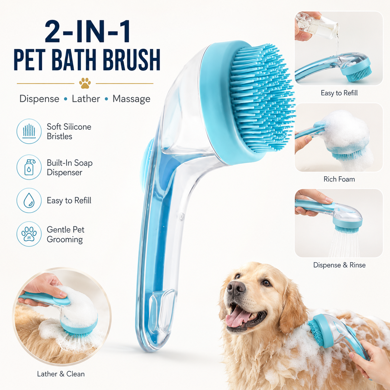 ⚡Hot Sales 49% OFF🔥2-in-1 Soap-Dispensing Pet Bath Brush