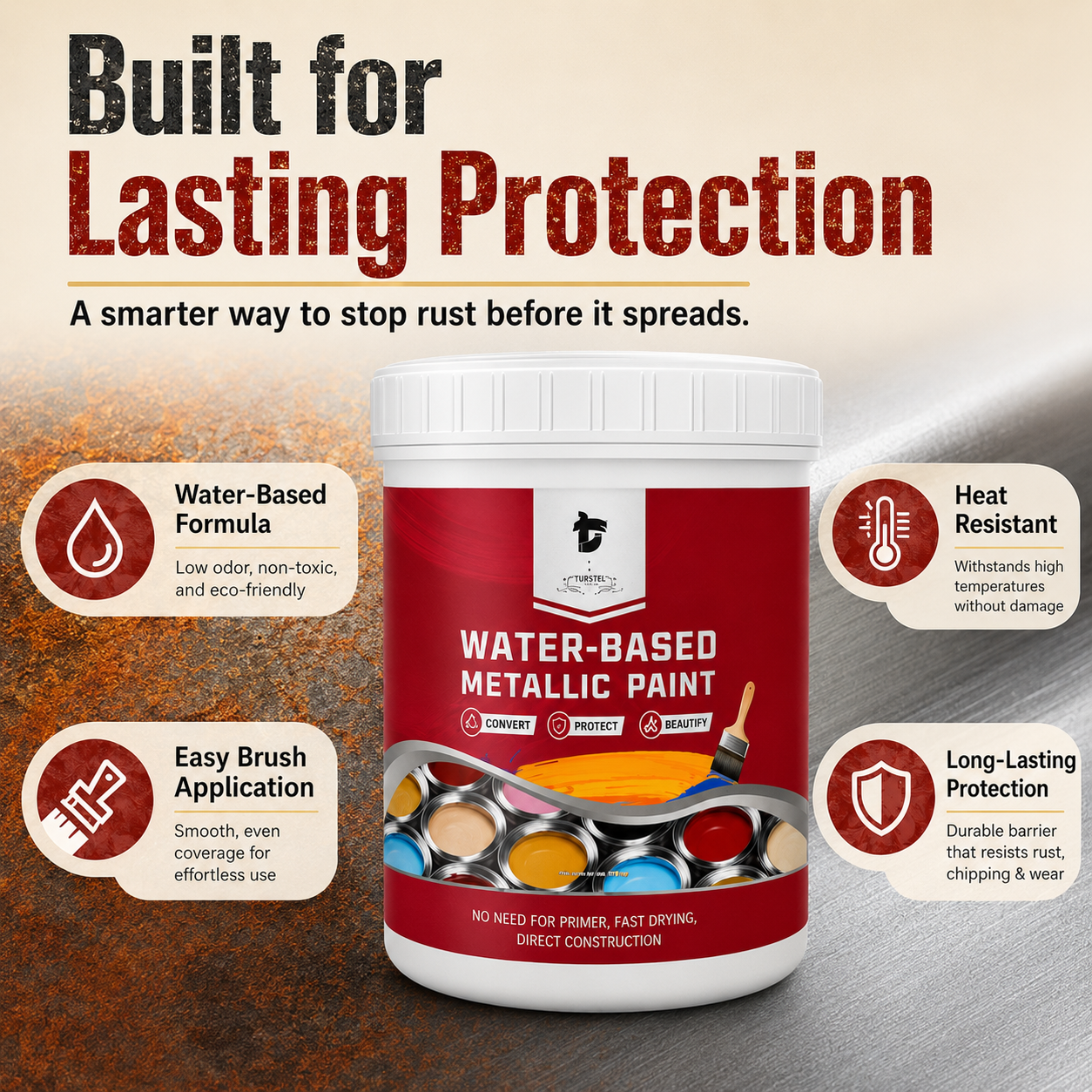 🛡️ Water-Based Rust Converter & Metallic Paint – Stop Rust. Restore Metal.