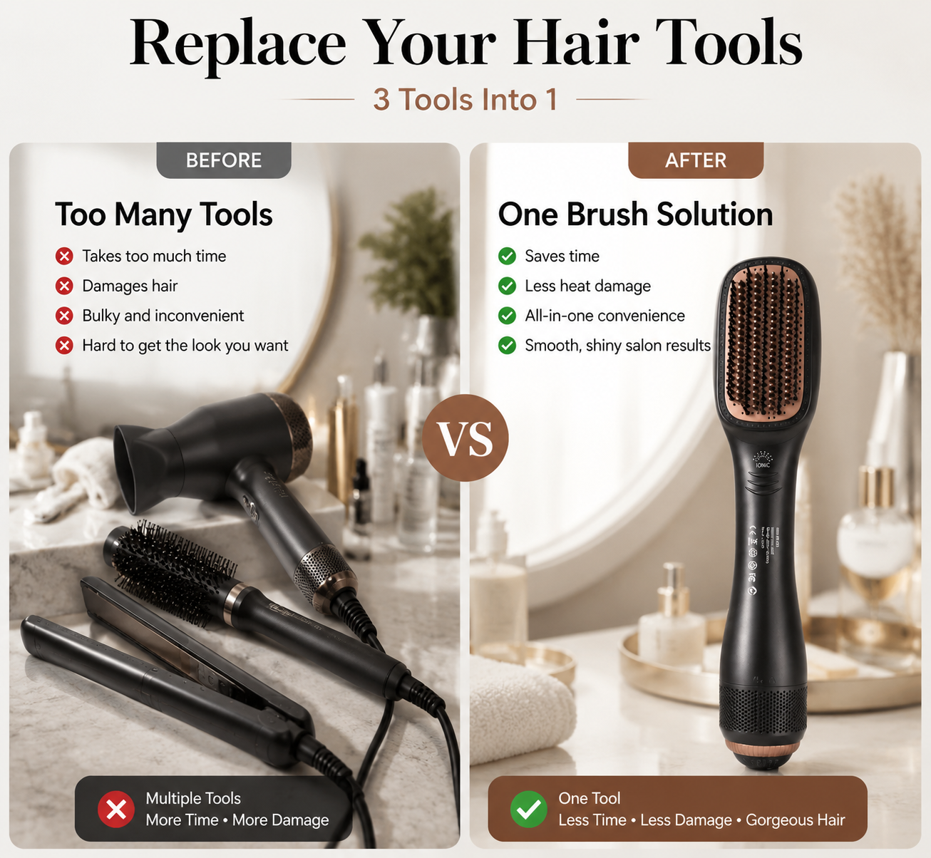 💇‍♀️ One-Step Hair Dryer Brush – 3-in-1 Blow Dryer & Styler For Smooth Frizz-Free Salon Hair