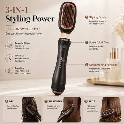 💇‍♀️ One-Step Hair Dryer Brush – 3-in-1 Blow Dryer & Styler For Smooth Frizz-Free Salon Hair