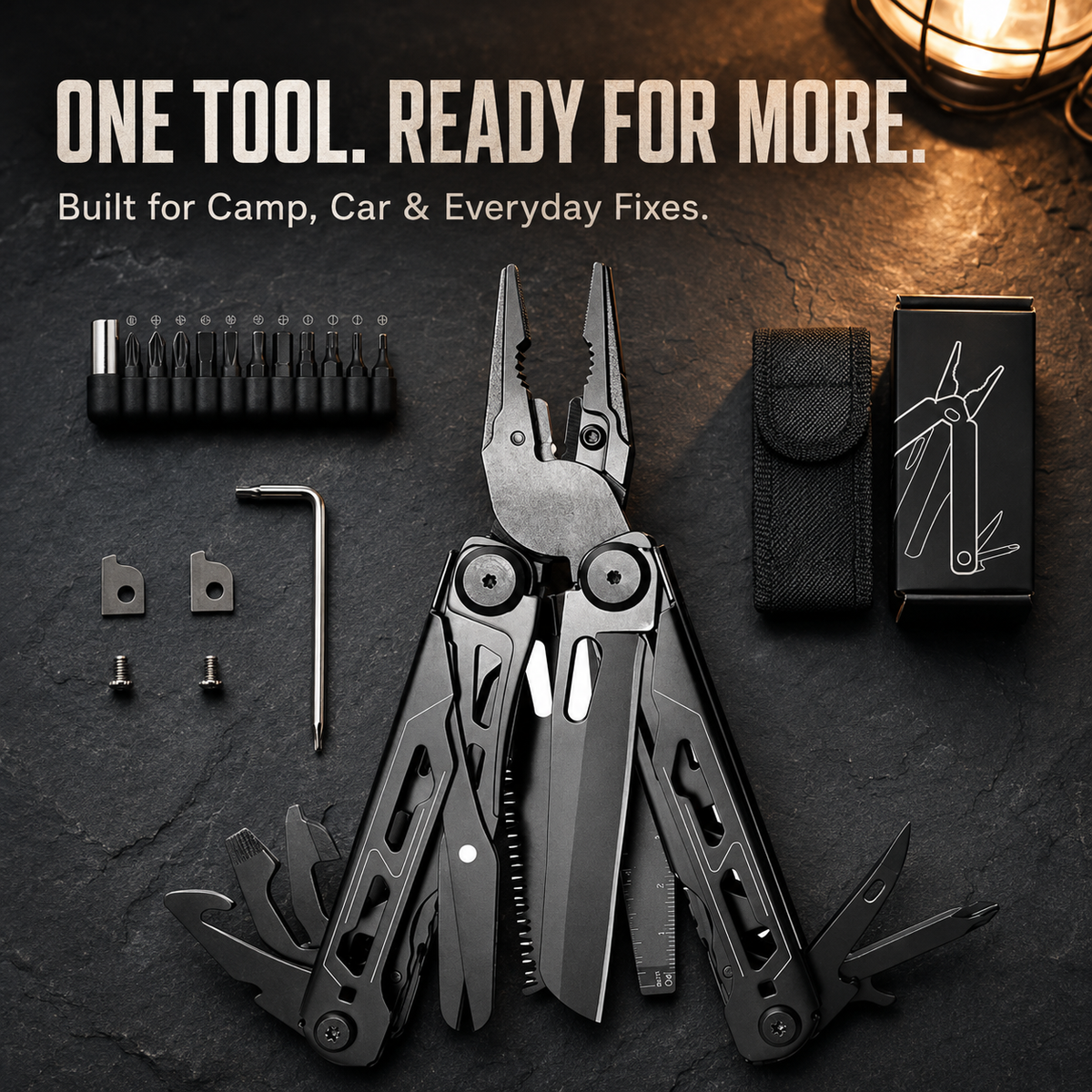 🚀16-in-1 Multitool with Large Scissors | Compact Outdoor Tool for Camping & Repairs