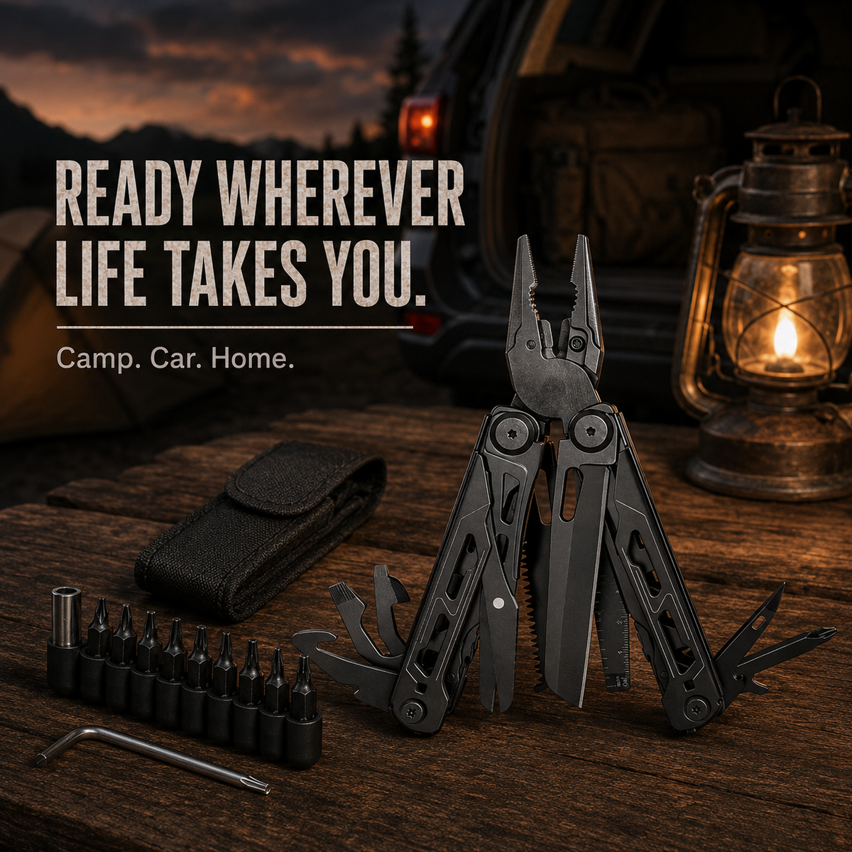 🚀16-in-1 Multitool with Large Scissors | Compact Outdoor Tool for Camping & Repairs