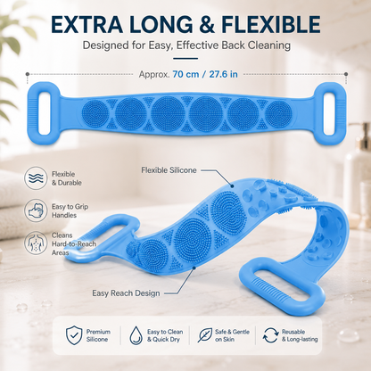 🛁 Double-Sided Back Scrubber – Flexible Silicone Bath Strap