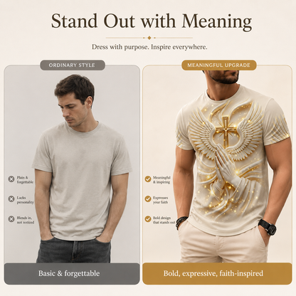 🙏✝️ Men’s Angel Wings Cross 3D Graphic Tee – Faith-Inspired Summer T-Shirt