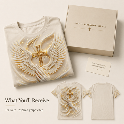 🙏✝️ Men’s Angel Wings Cross 3D Graphic Tee – Faith-Inspired Summer T-Shirt