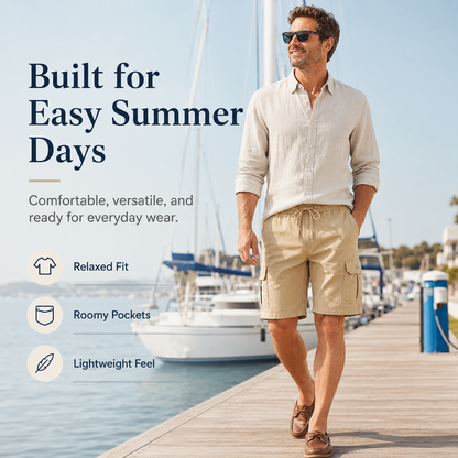 💖🩳 Men's Casual Cargo Shorts with Drawstring Waist – Multi-Pocket, Lightweight & Breathable 👖✨