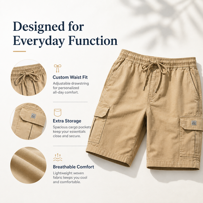 💖🩳 Men's Casual Cargo Shorts with Drawstring Waist – Multi-Pocket, Lightweight & Breathable 👖✨