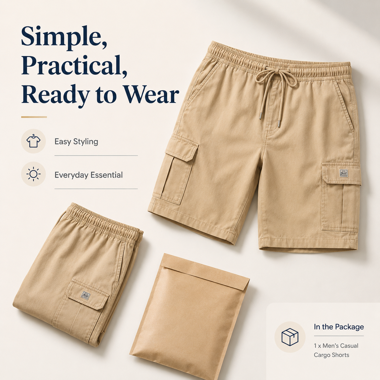 💖🩳 Men's Casual Cargo Shorts with Drawstring Waist – Multi-Pocket, Lightweight & Breathable 👖✨