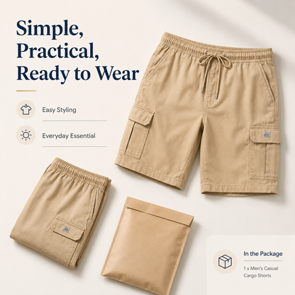 💖🩳 Men's Casual Cargo Shorts with Drawstring Waist – Multi-Pocket, Lightweight & Breathable 👖✨
