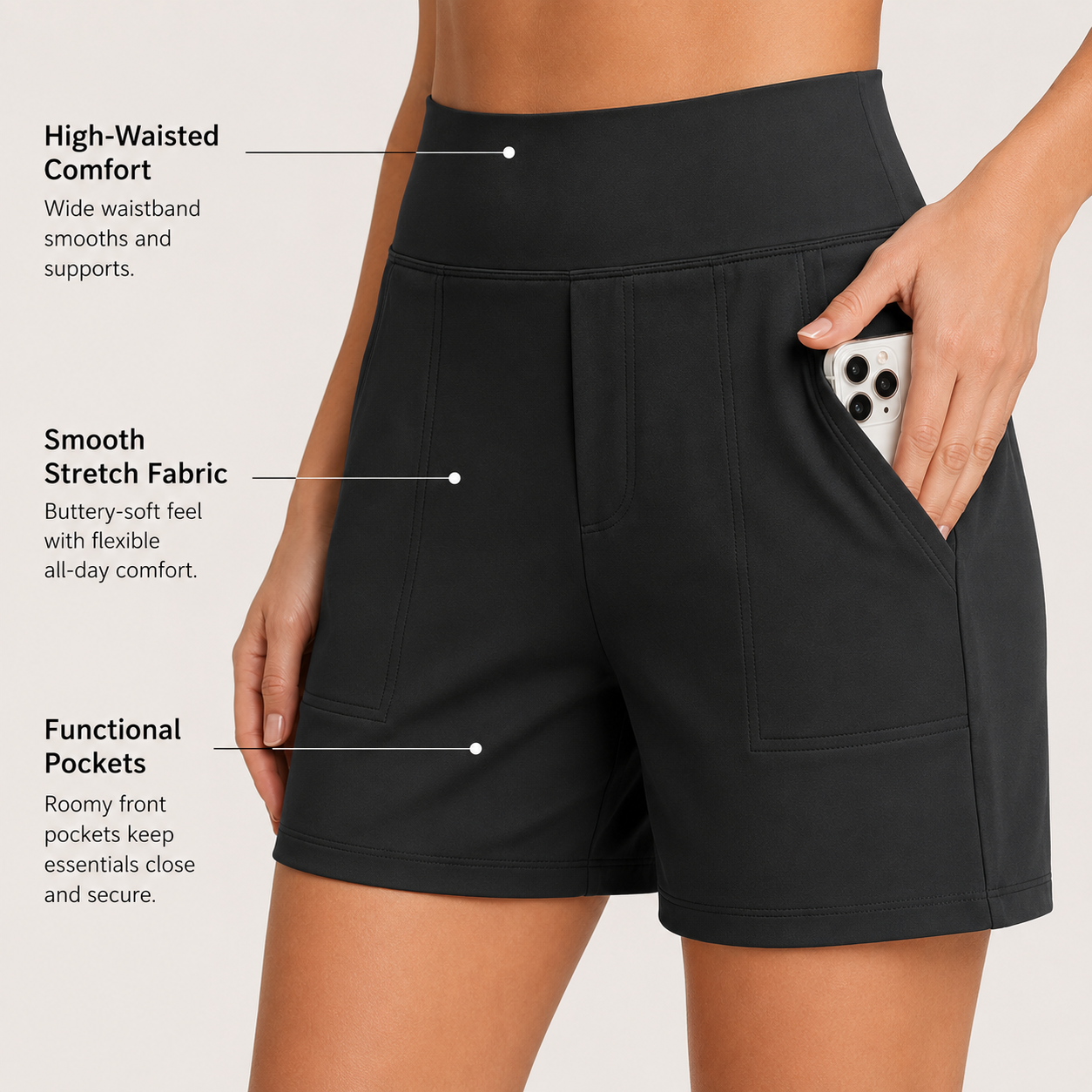 Women's High-Waisted Athletic Bermuda Shorts with Pockets – Running, Yoga, Summer Casual Activewear