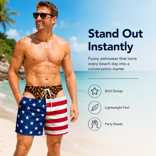 Custom Funny Patriotic Men Swim Trunks - Personalized Birthday Gifts For Husband, Son, Grandson, Brother, Grandpa, Dad, Yourself - Warning Wide Load
