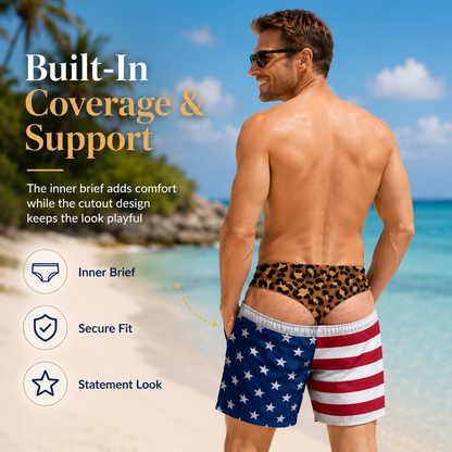 Custom Funny Patriotic Men Swim Trunks - Personalized Birthday Gifts For Husband, Son, Grandson, Brother, Grandpa, Dad, Yourself - Warning Wide Load