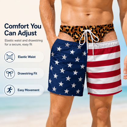 Custom Funny Patriotic Men Swim Trunks - Personalized Birthday Gifts For Husband, Son, Grandson, Brother, Grandpa, Dad, Yourself - Warning Wide Load