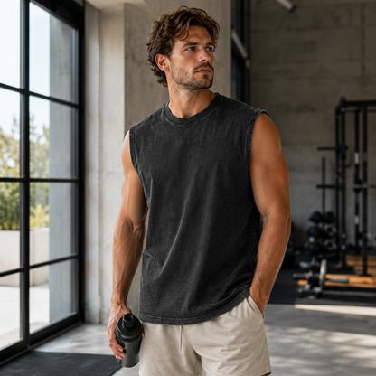 ⚡Hot Sales 49% OFF🔥Cotton Workout Tank Tops Sleeveless Acid Wash Tshirts Cut Off Muscle Shirts Loose Fit Running Gym Tees