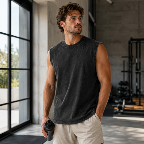 ⚡Hot Sales 49% OFF🔥Cotton Workout Tank Tops Sleeveless Acid Wash Tshirts Cut Off Muscle Shirts Loose Fit Running Gym Tees