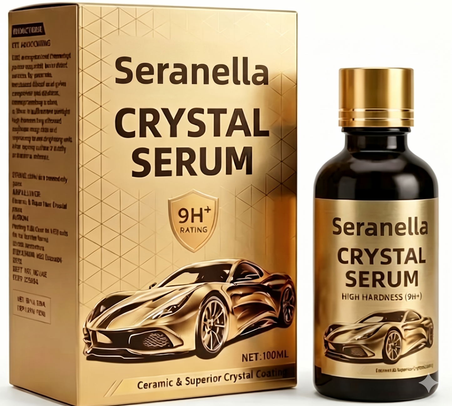 Crystal Serum 9H+ Ceramic Coating for Cars - 10X Harder Than Factory Paint, Ultra Hydrophobic Mirror Shine, Scratch & UV Protection, Long-Lasting Auto Detailing Kit