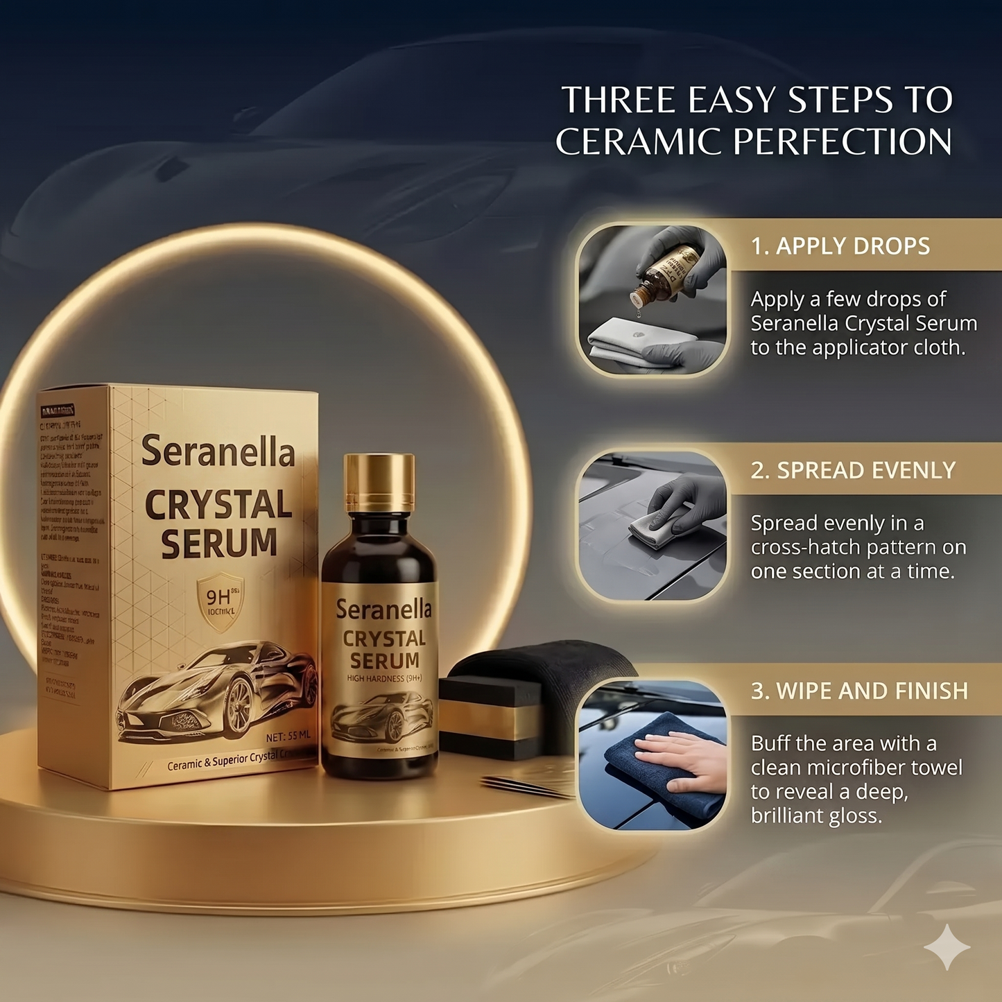 Crystal Serum 9H+ Ceramic Coating for Cars - 10X Harder Than Factory Paint, Ultra Hydrophobic Mirror Shine, Scratch & UV Protection, Long-Lasting Auto Detailing Kit