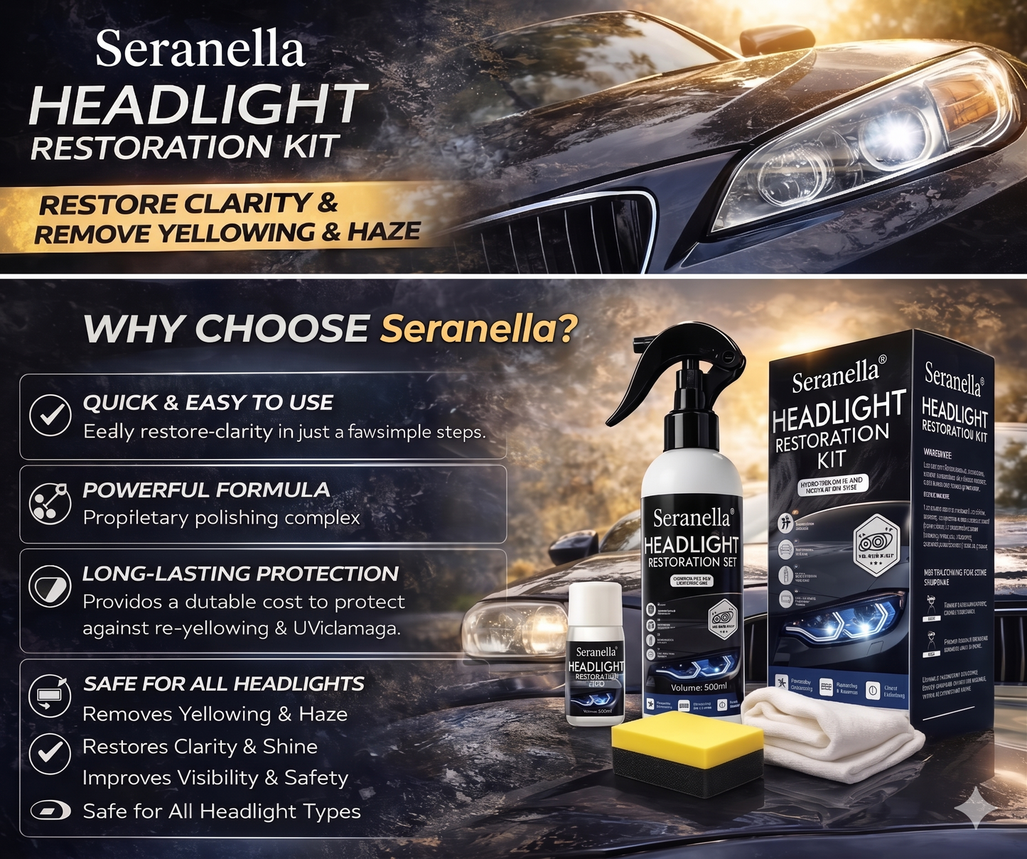 🚗Seranella Automotive Headlamp Restoration Fluid Oxidized