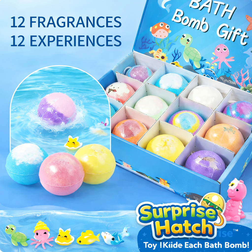 🛁🐣Bath Bombs For Kids – 12 Pack With Surprise Toys Inside, Easter Basket Stuffers