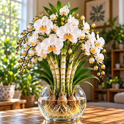 🌸 Rare Hydroponic Bamboo Orchid Bulbs – Inspired Stems in a Beautiful Water Garden Display.