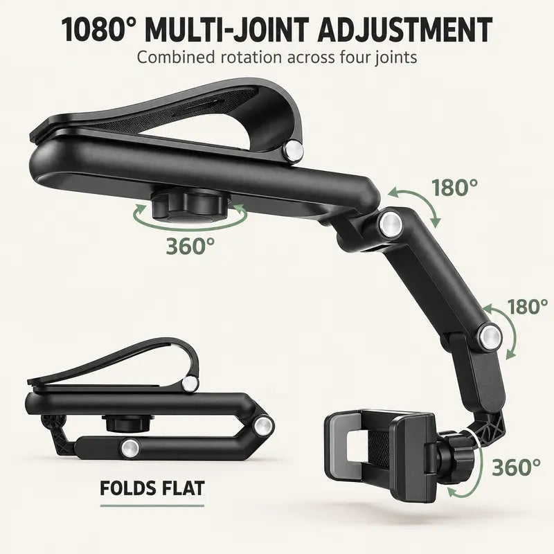 Foldable Car Phone Holder for Sun Visor, Adjustable Arm with 360° Phone Rotation, Spring Clip Mount for 4–6.5 Inch Smartphones, Black,toolupgrade